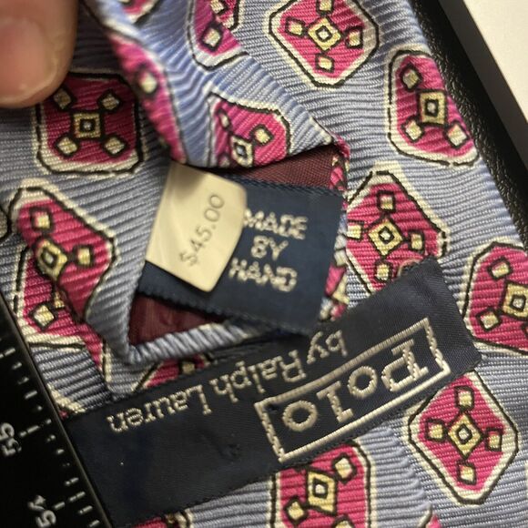 Polo Ralph Lauren Blue red cream Neck Tie Made In The USA 100% Silk Handmade - Picture 4 of 10